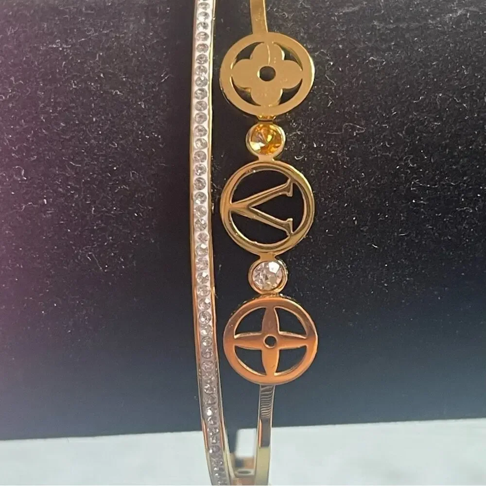 Designer Gold Plated Flower Leaf Bangle Bracelet